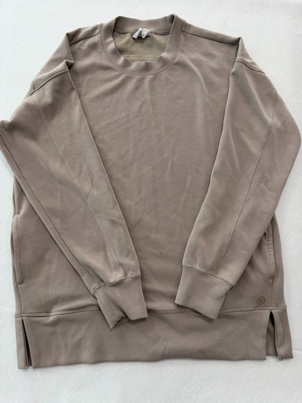 SAGE Collective Taupe‎ Oversized Crewneck Sweatshirt Side Slit S